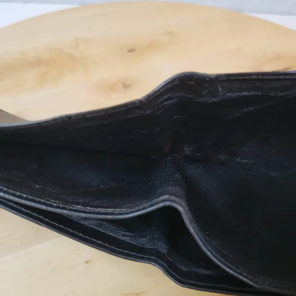Vintage Bi Fold Wallet Mens Black Croc Embossed Soft Leather Cash Card Slots